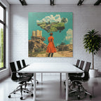 Frau Im Roten Kleid Traumlandschaft Mit Architektur
