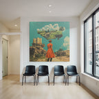 Frau Im Roten Kleid Traumlandschaft Mit Architektur