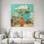 Frau Im Roten Kleid Traumlandschaft Mit Architektur