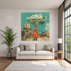 Frau Im Roten Kleid Traumlandschaft Mit Architektur