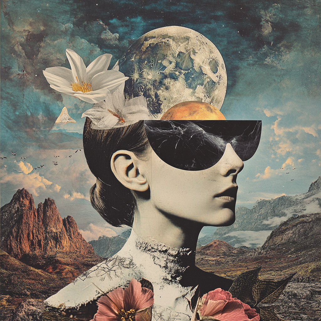 Frau Portraet Surreal Collage Natur Und Welten Leben | Collagen | Kunstgattungen
