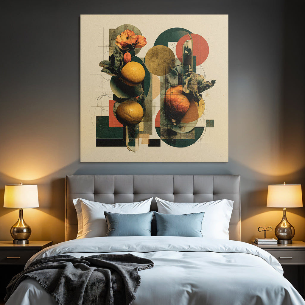 Frucht Floral Collage Geometrische Elemente Warm Ton Modernes Design