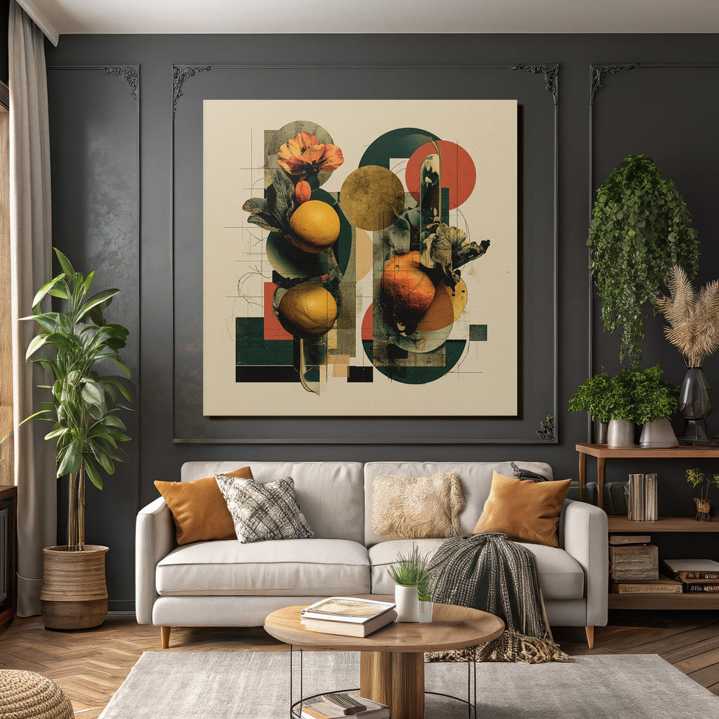 Frucht Floral Collage Geometrische Elemente Warm Ton Modernes Design