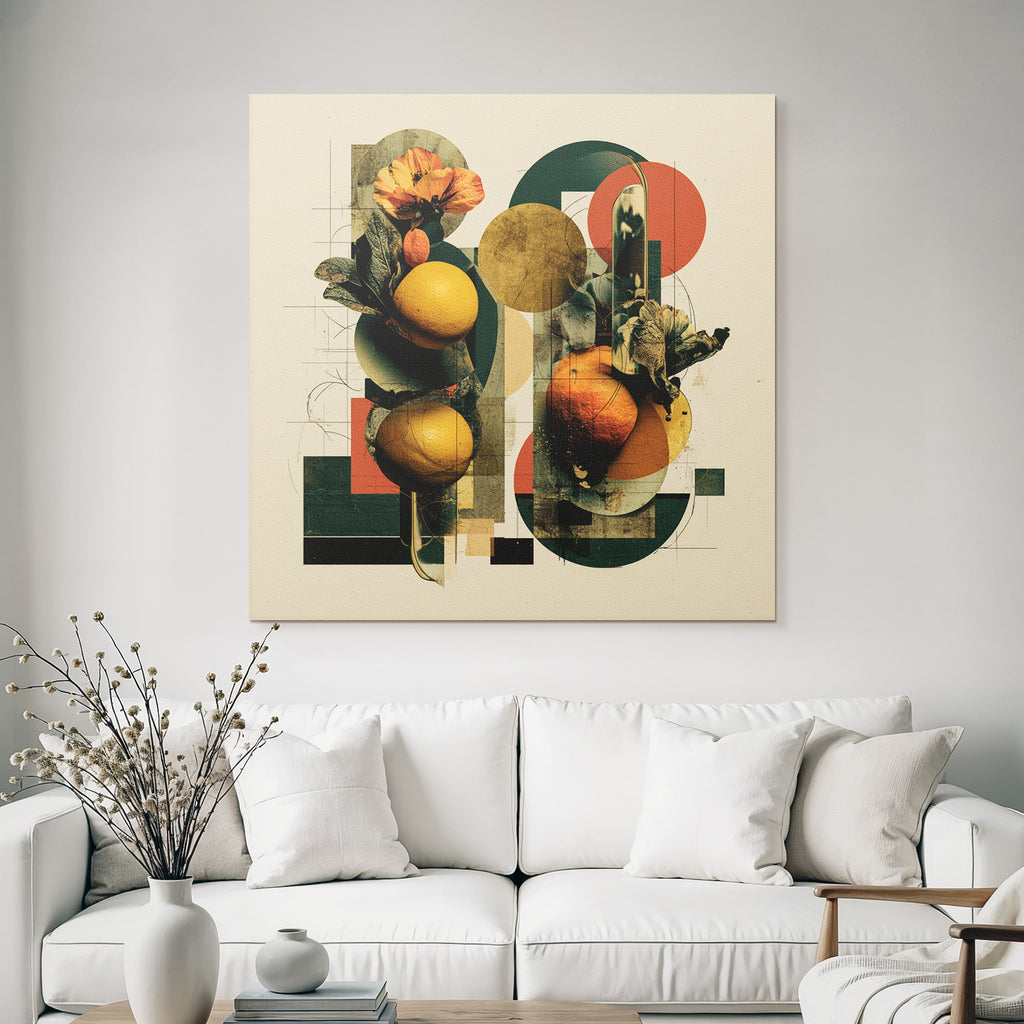 Frucht Floral Collage Geometrische Elemente Warm Ton Modernes Design