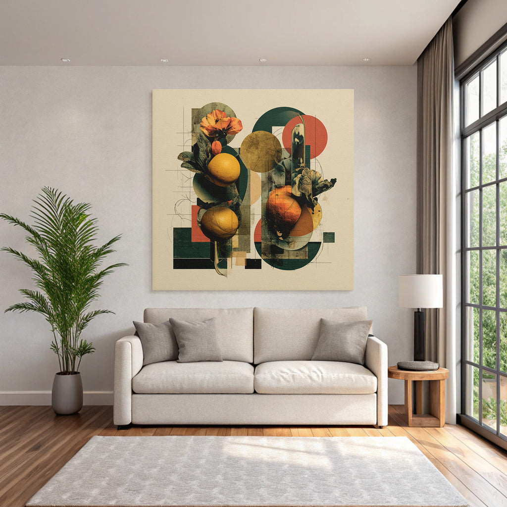 Frucht Floral Collage Geometrische Elemente Warm Ton Modernes Design