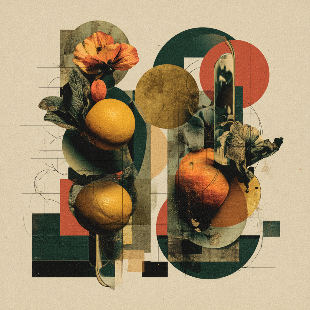 Frucht Floral Collage Geometrische Elemente Warm Ton Modernes Design | Collagen | Kunstgattungen