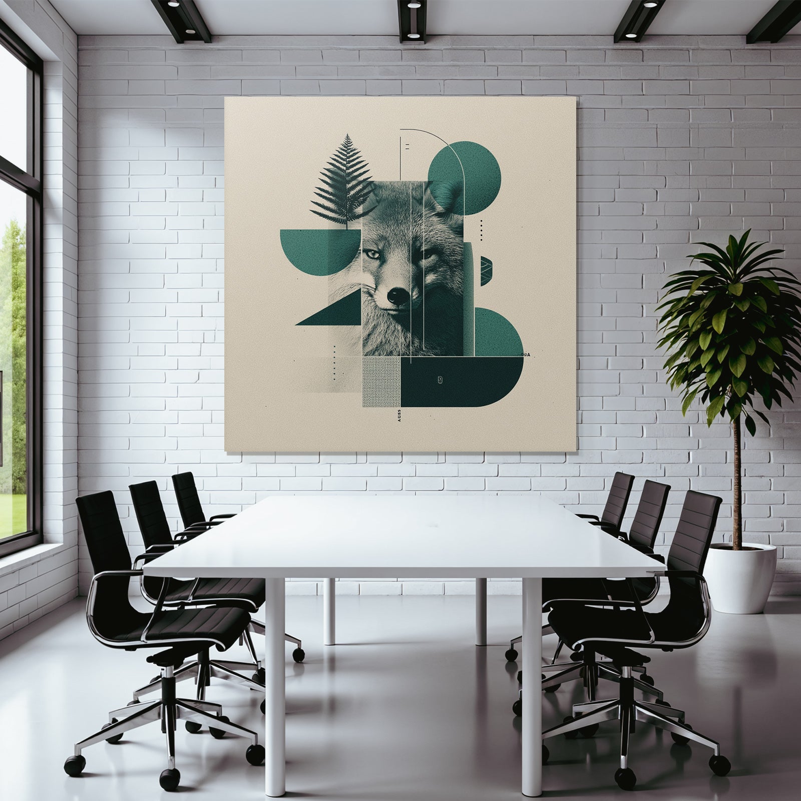 Fuchs Geometrische Formen Mit Farne Abstrakte Grafik Design