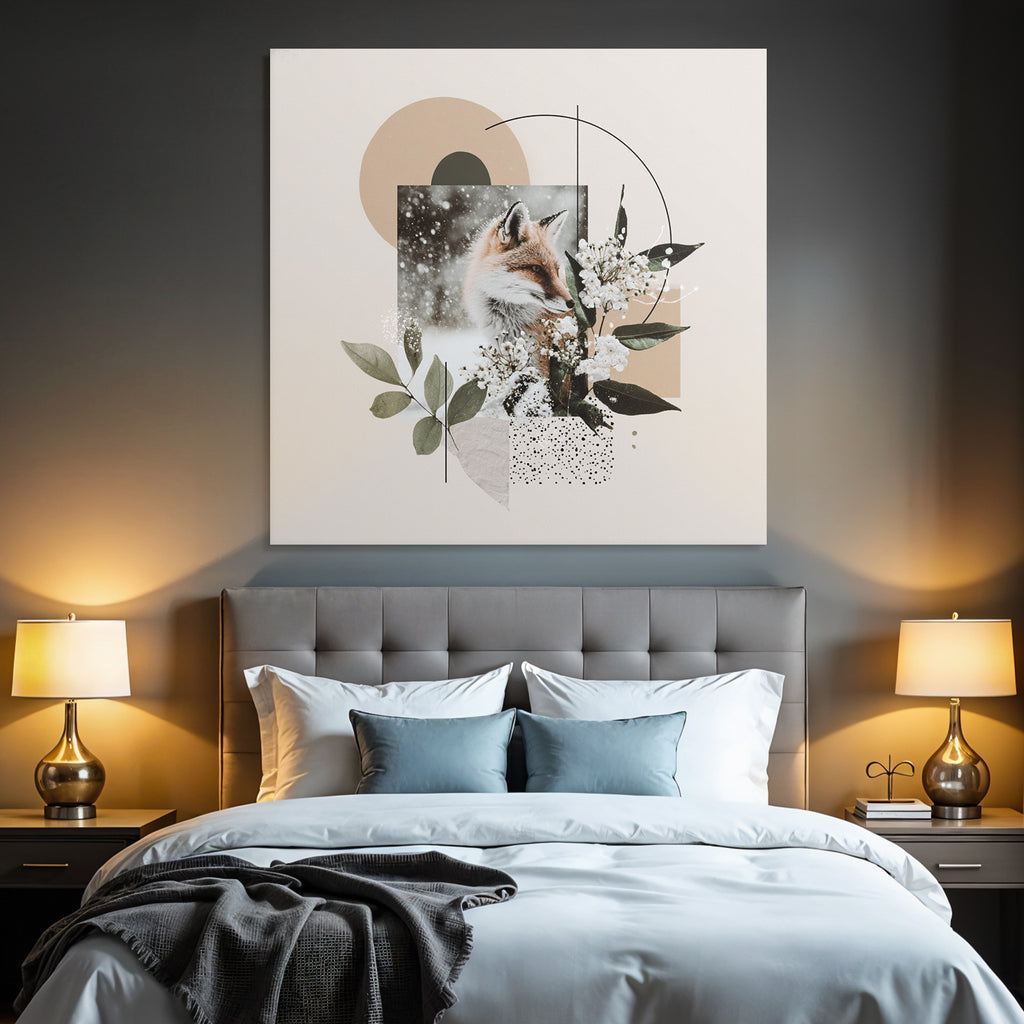 Fuchs Im Schnee Mit Blumen Und Geometrischen Formen