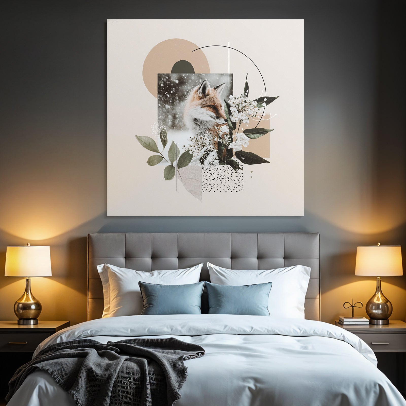 Fuchs Im Schnee Mit Blumen Und Geometrischen Formen