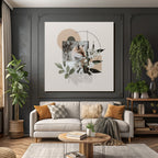 Fuchs Im Schnee Mit Blumen Und Geometrischen Formen