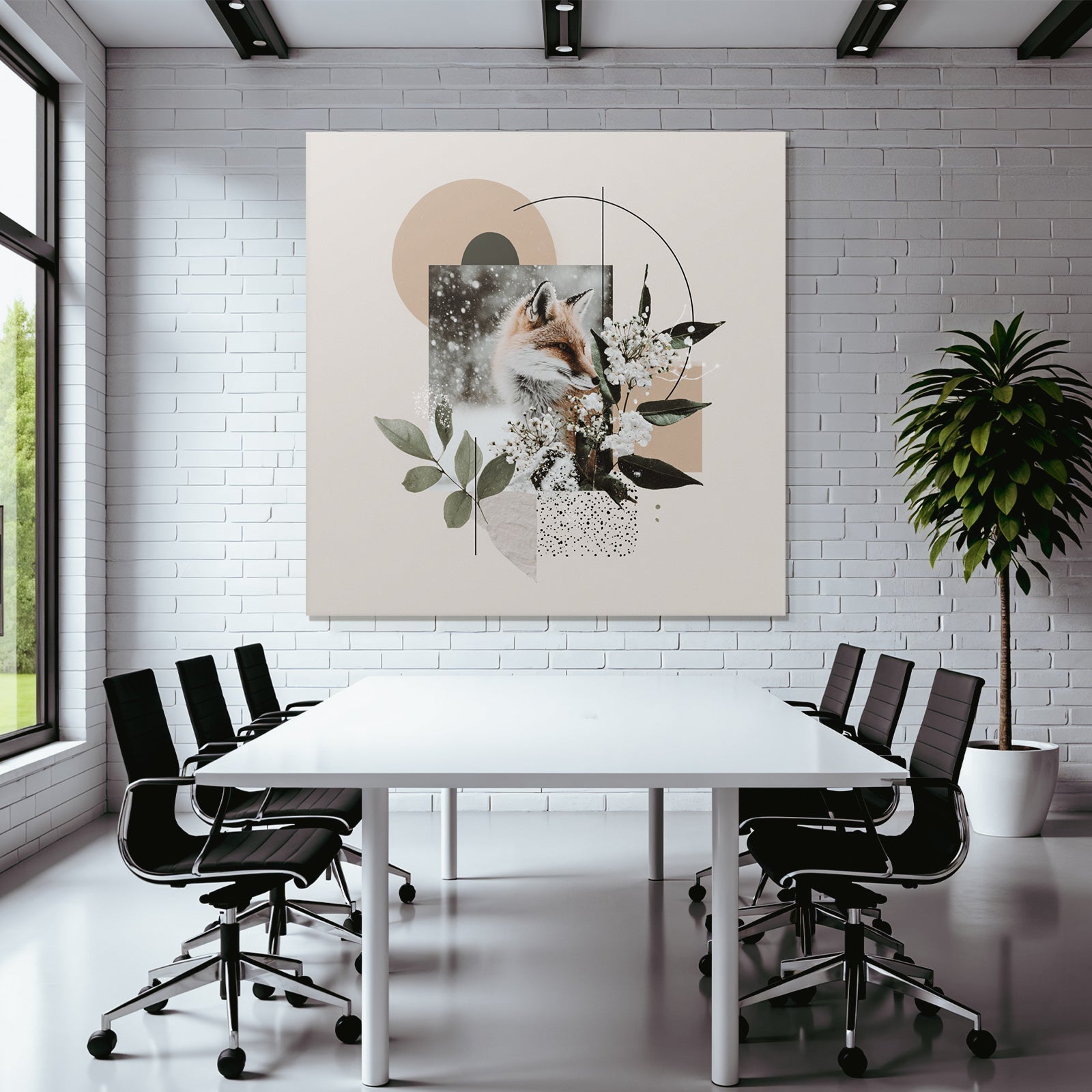 Fuchs Im Schnee Mit Blumen Und Geometrischen Formen