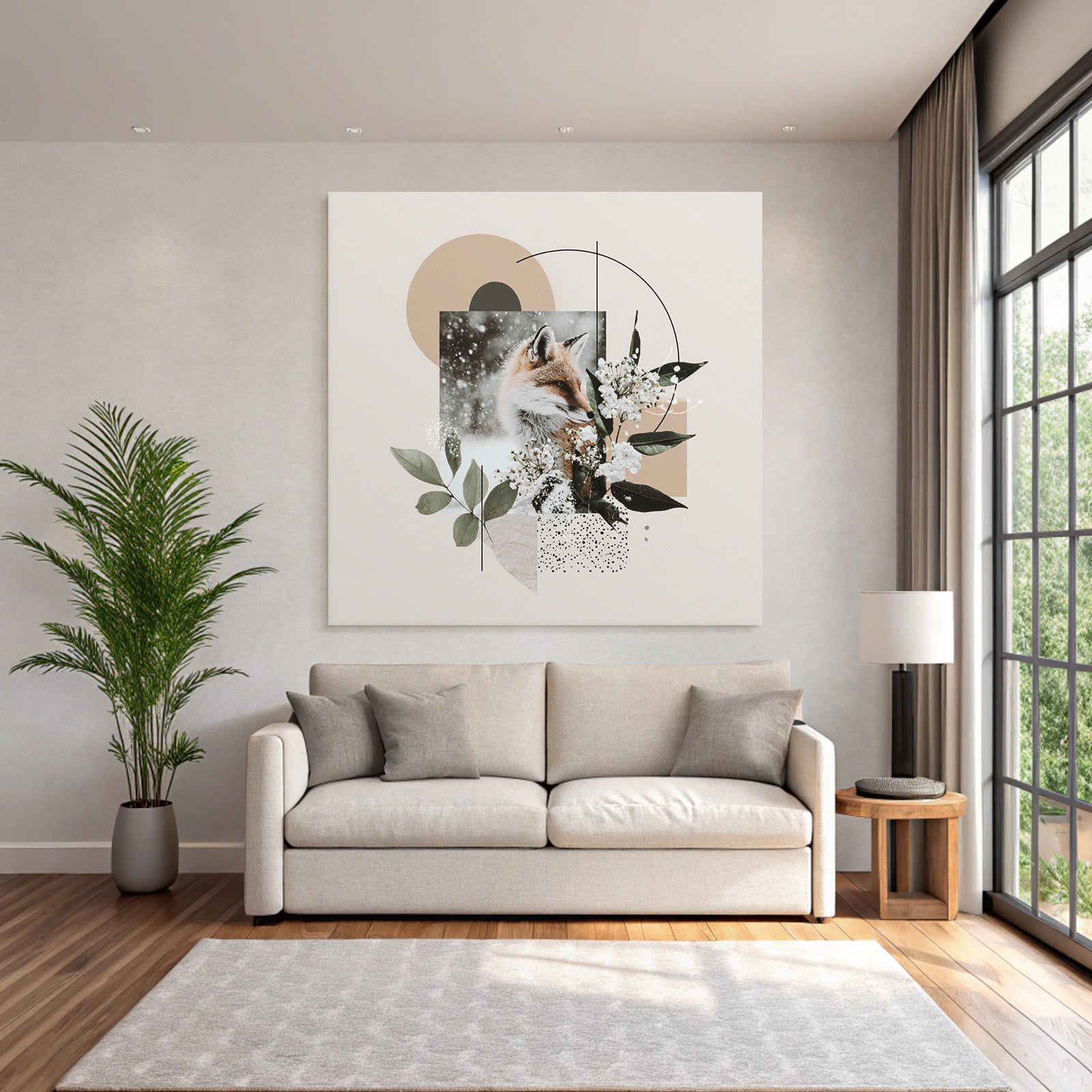 Fuchs Im Schnee Mit Blumen Und Geometrischen Formen