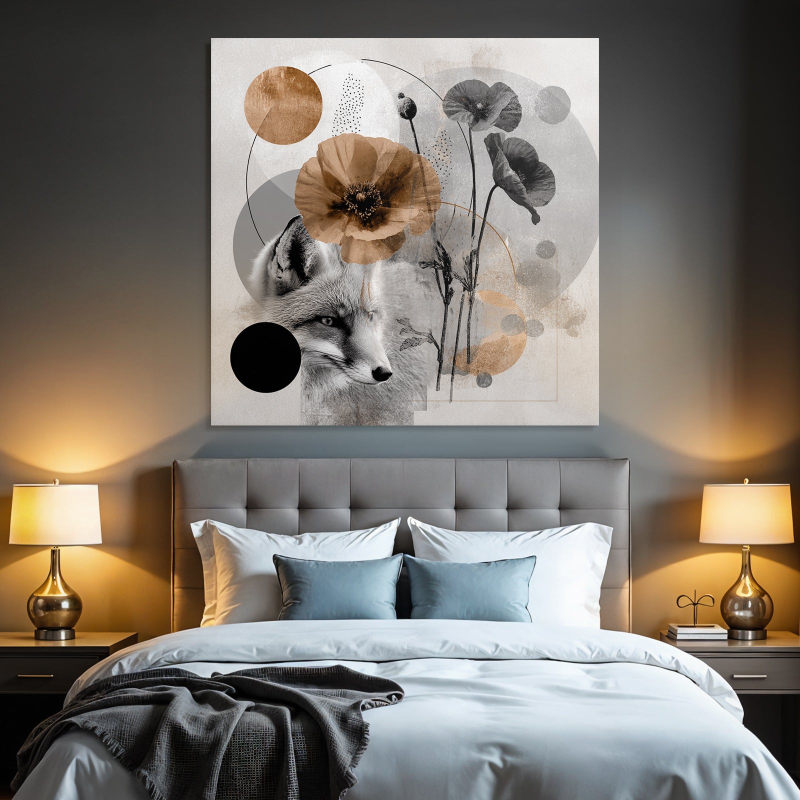Fuechse Und Blumen Kollage Geometrische Grafik Abstrakt