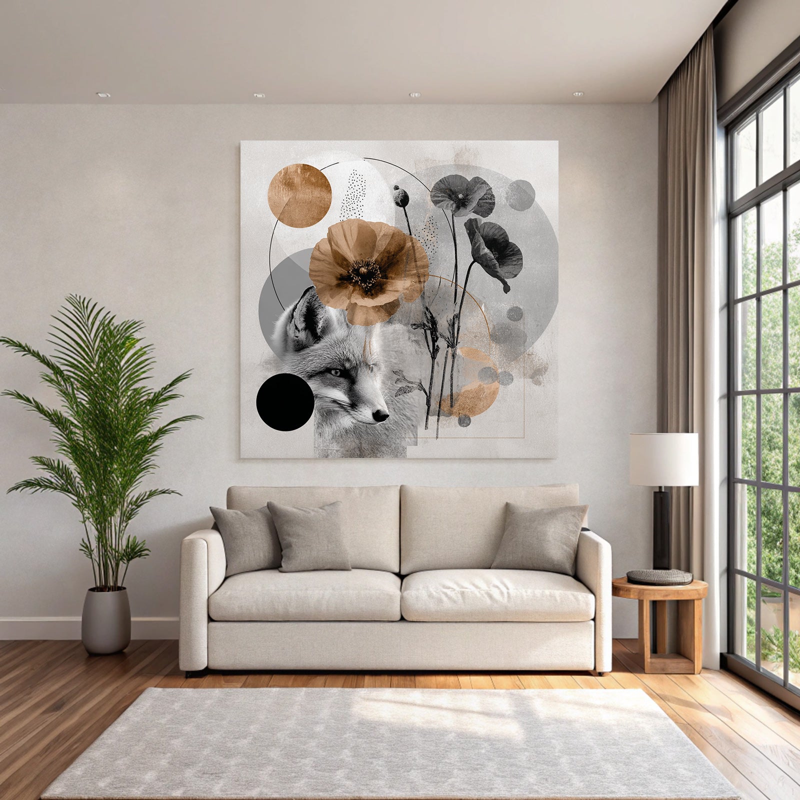 Fuechse Und Blumen Kollage Geometrische Grafik Abstrakt