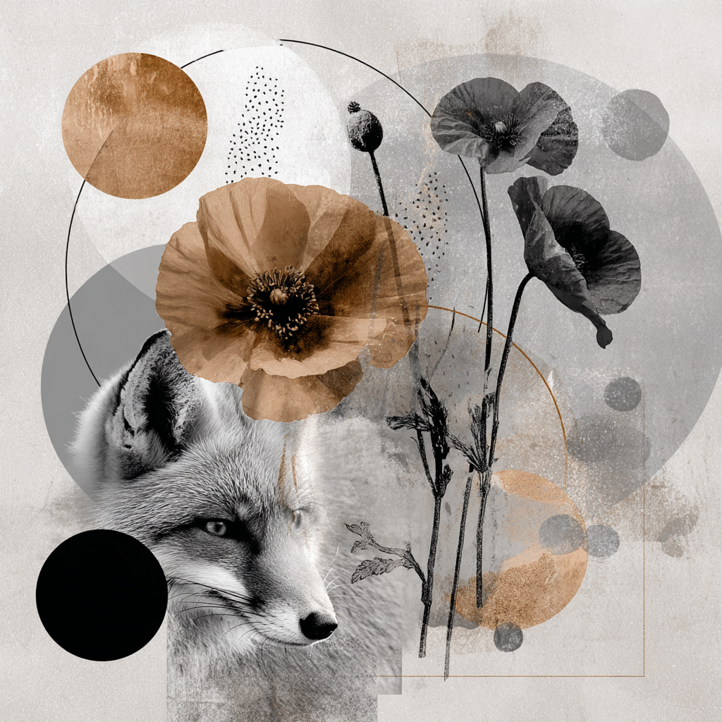 Fuechse Und Blumen Kollage Geometrische Grafik Abstrakt | Collagen | Kunstgattungen