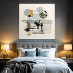 Gemischte Medien Collage Reiter Und Pferd Am Strand Geometrische Formen