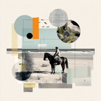 Gemischte Medien Collage Reiter Und Pferd Am Strand Geometrische Formen | Collagen | Kunstgattungen