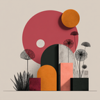 Geometrische Florale Komposition In Rot Orange Grau Und Schwarz | Collagen | Kunstgattungen