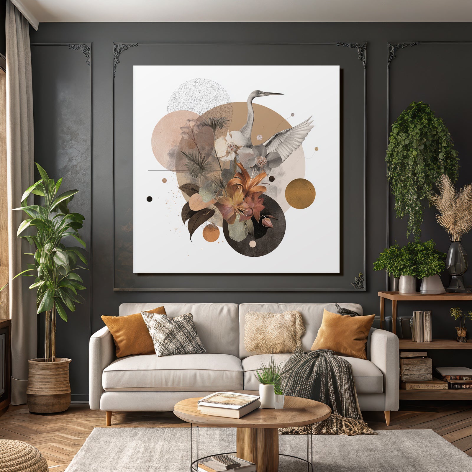 Heron Flora Geometric Design Moderne Kunst