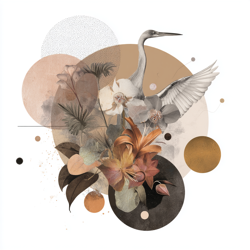 Heron Flora Geometric Design Moderne Kunst | Collagen | Kunstgattungen