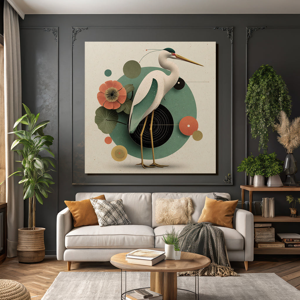 Heron Illustration Geometric Shapes Blumen Artistisch Modern