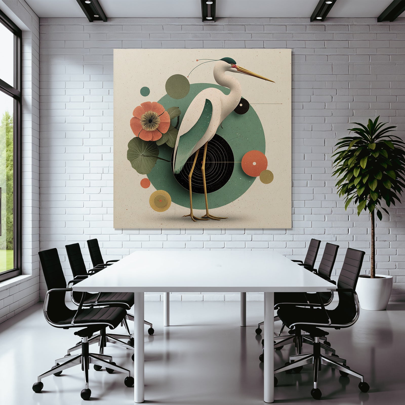 Heron Illustration Geometric Shapes Blumen Artistisch Modern