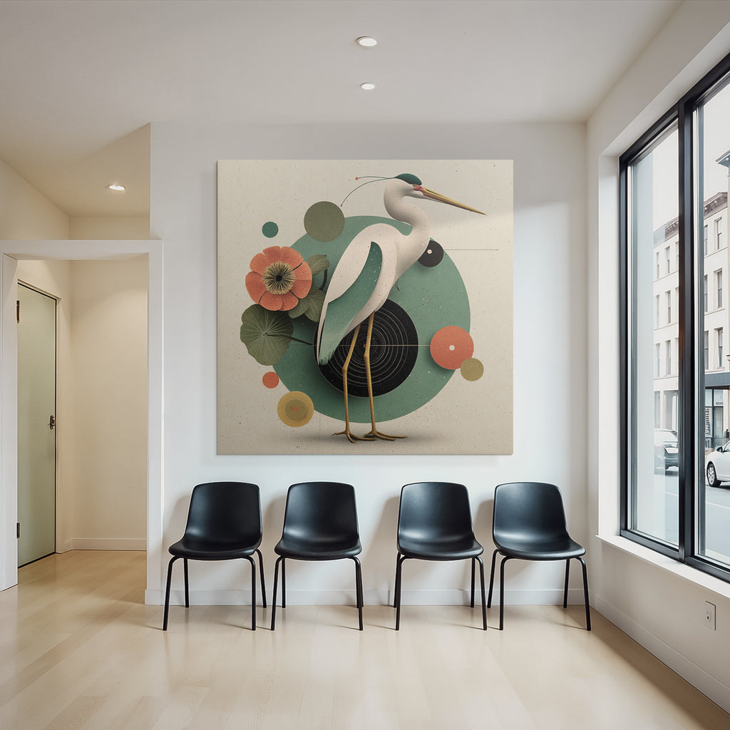 Heron Illustration Geometric Shapes Blumen Artistisch Modern