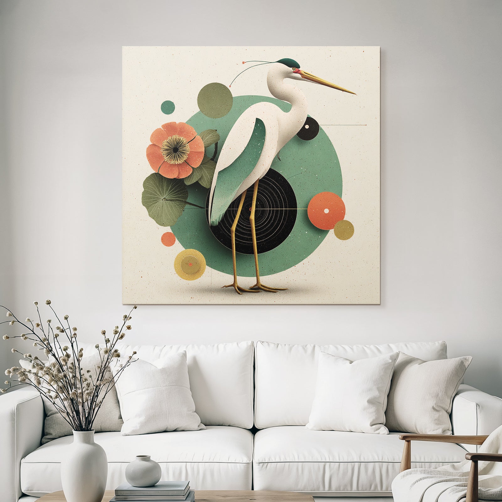 Heron Illustration Geometric Shapes Blumen Artistisch Modern