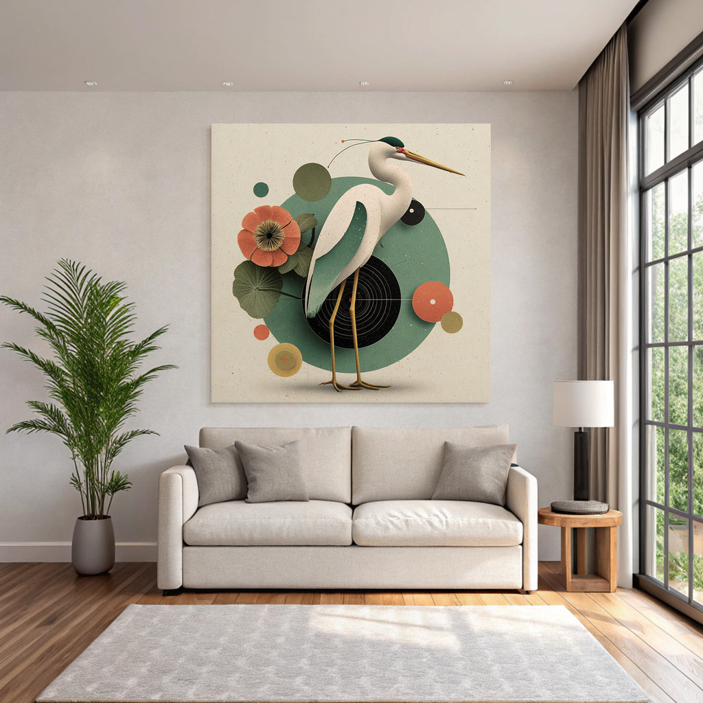 Heron Illustration Geometric Shapes Blumen Artistisch Modern