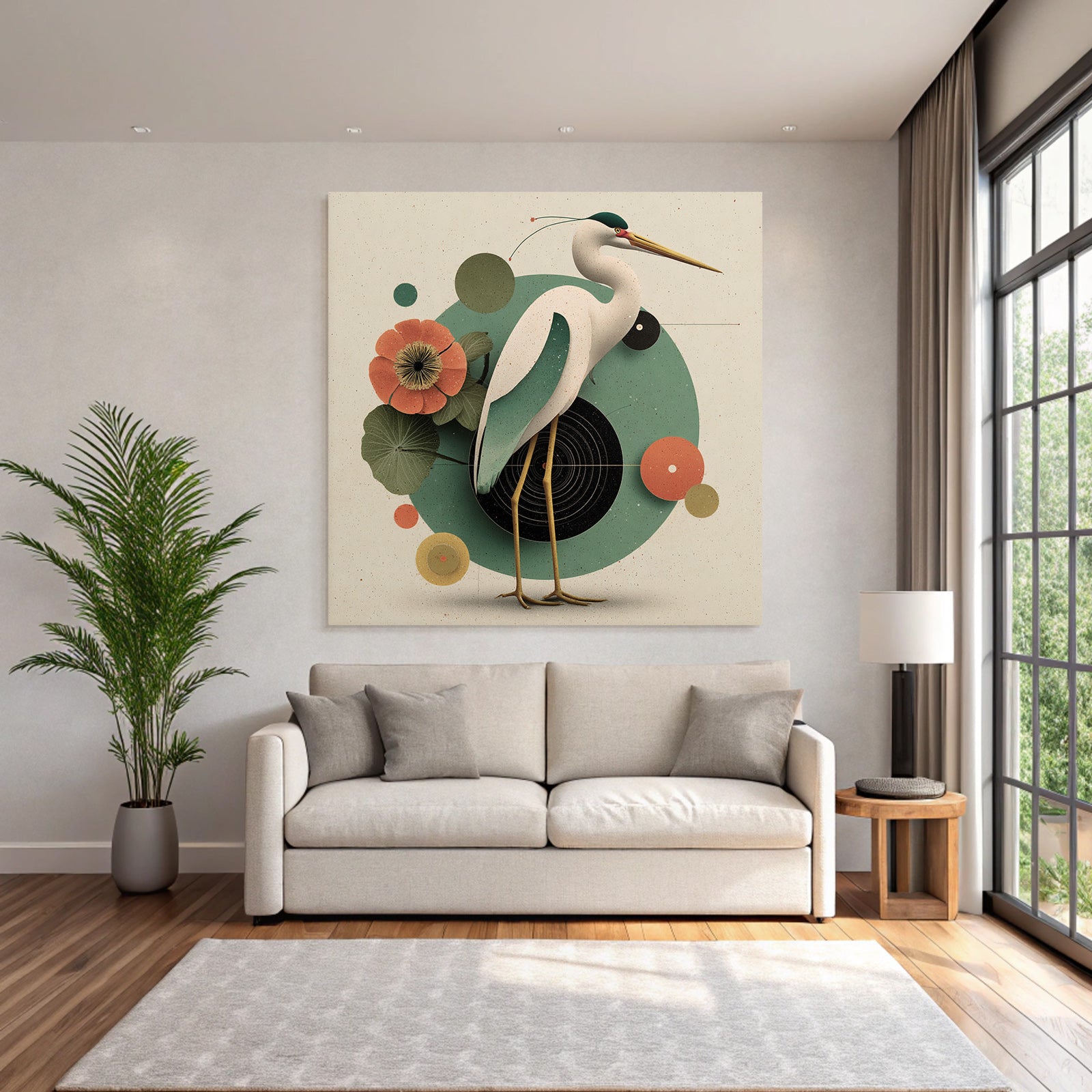 Heron Illustration Geometric Shapes Blumen Artistisch Modern