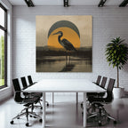 Heron Im Wasser Mit Geometrischem Hintergrund Gelbe Kreis Vintage Aesthetik