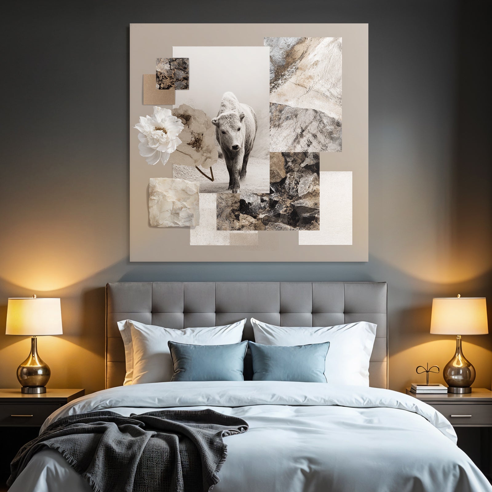 Junge Kueh Collage Mit Fakten Texturen Und Blumen Elementen