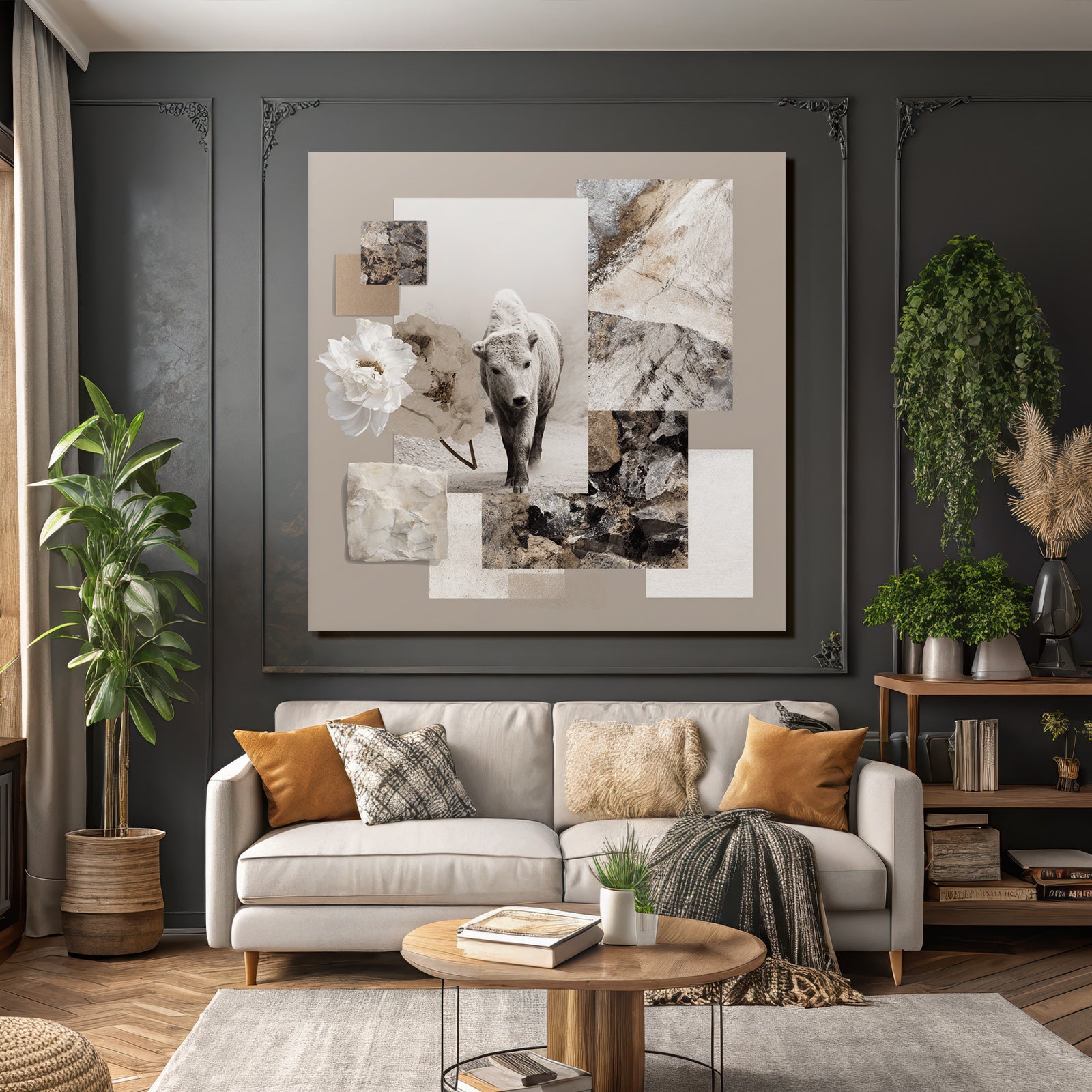 Junge Kueh Collage Mit Fakten Texturen Und Blumen Elementen