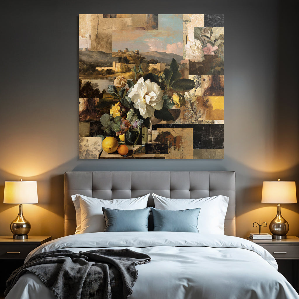 Klassische Stillleben Blumen Obst Collage