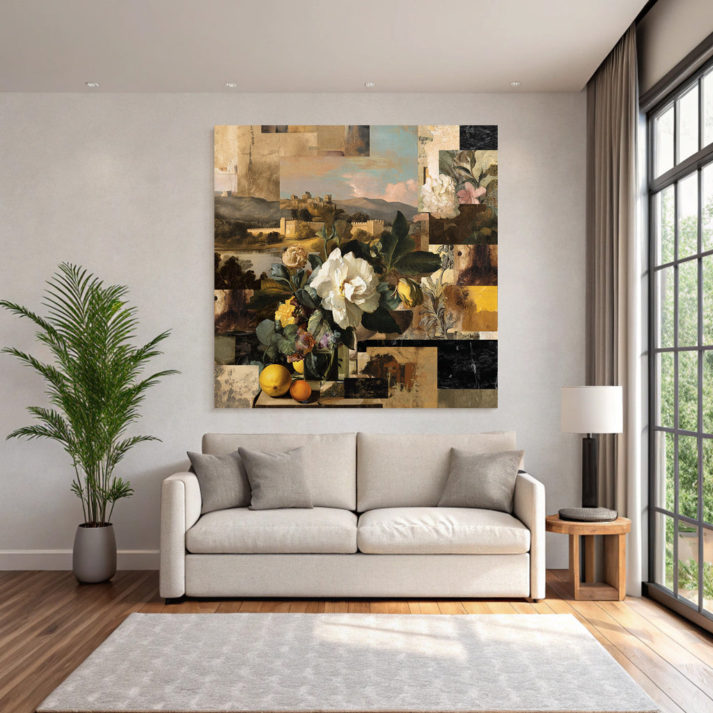 Klassische Stillleben Blumen Obst Collage