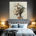 Menschliche Silhouette Mit Natur Elementen Blumen Und Vogel