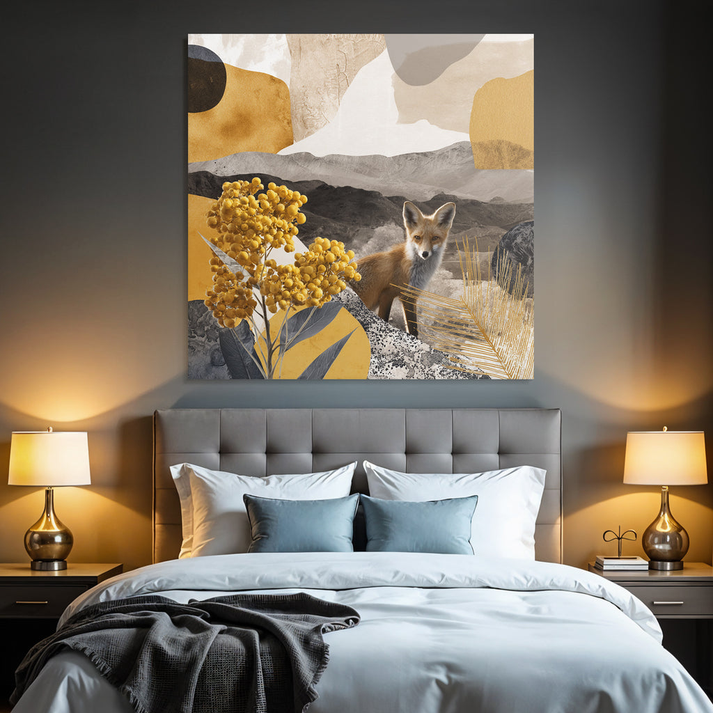 Natur Und Abstrakte Kunst Mit Fuchs Und Blumen