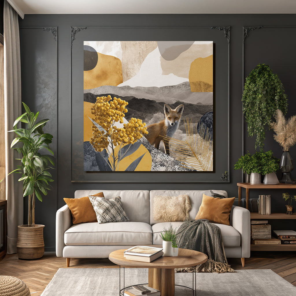 Natur Und Abstrakte Kunst Mit Fuchs Und Blumen