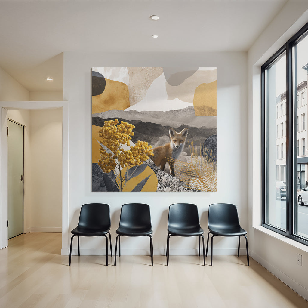 Natur Und Abstrakte Kunst Mit Fuchs Und Blumen