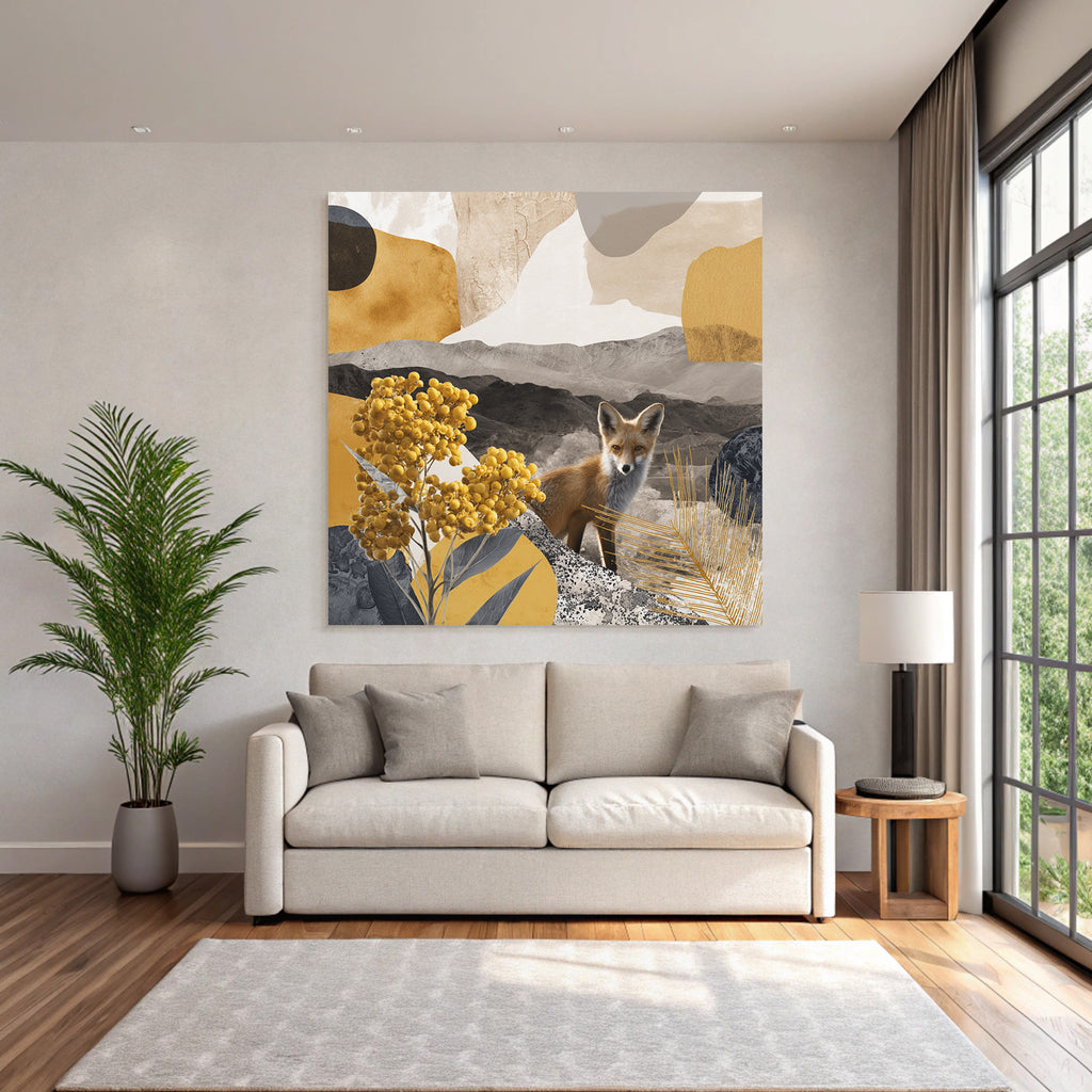 Natur Und Abstrakte Kunst Mit Fuchs Und Blumen