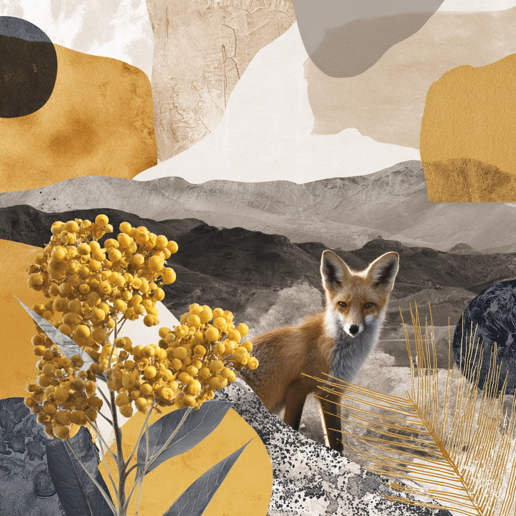 Natur Und Abstrakte Kunst Mit Fuchs Und Blumen | Collagen | Kunstgattungen