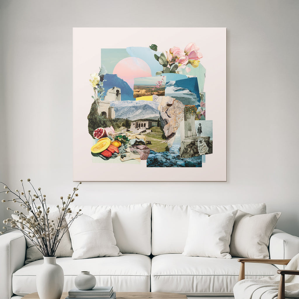 Natur Und Architektur Collage Vor Rosa Hintergrund
