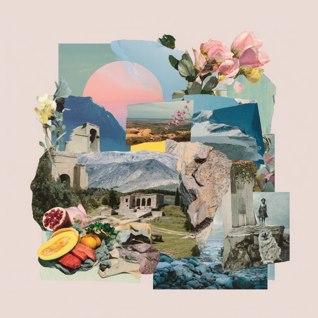 Natur Und Architektur Collage Vor Rosa Hintergrund | Collagen | Kunstgattungen