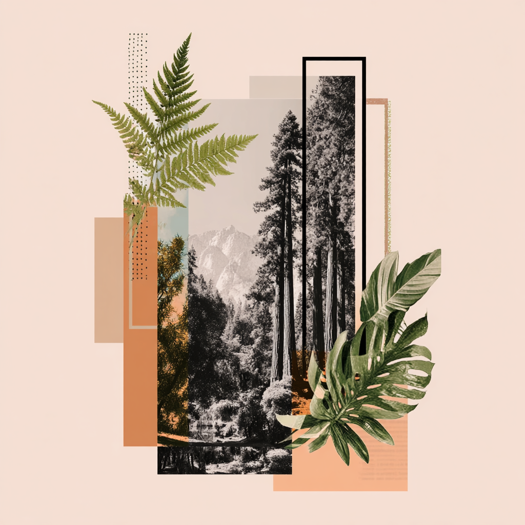 Nature Collage Mit Fotos Von Baeumen Und Bergen Graphische Elemente | Collagen | Kunstgattungen