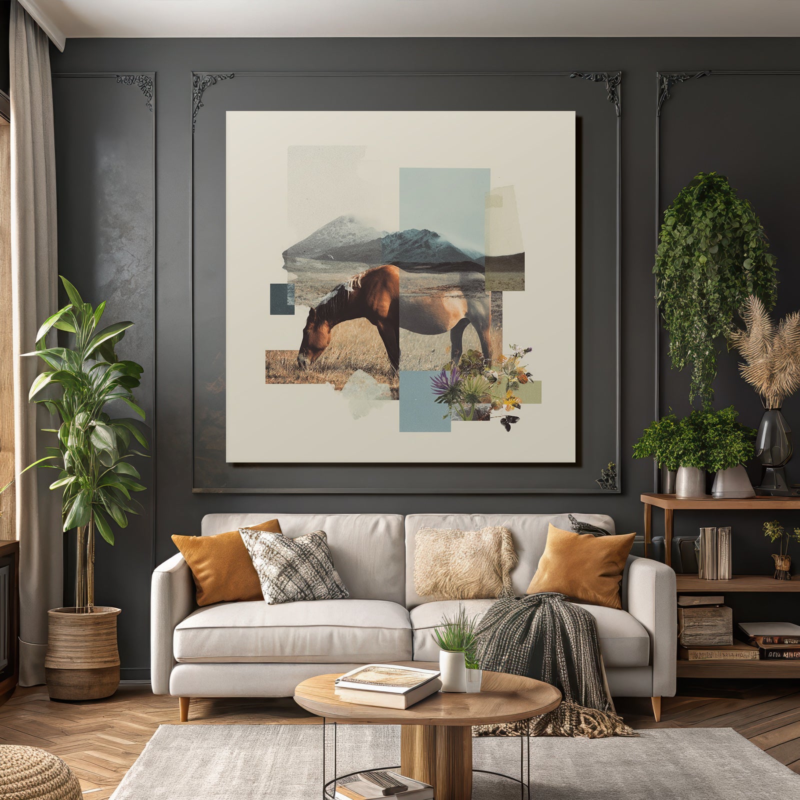 Pferd In Natur Mit Abstrakten Formen Und Texturen