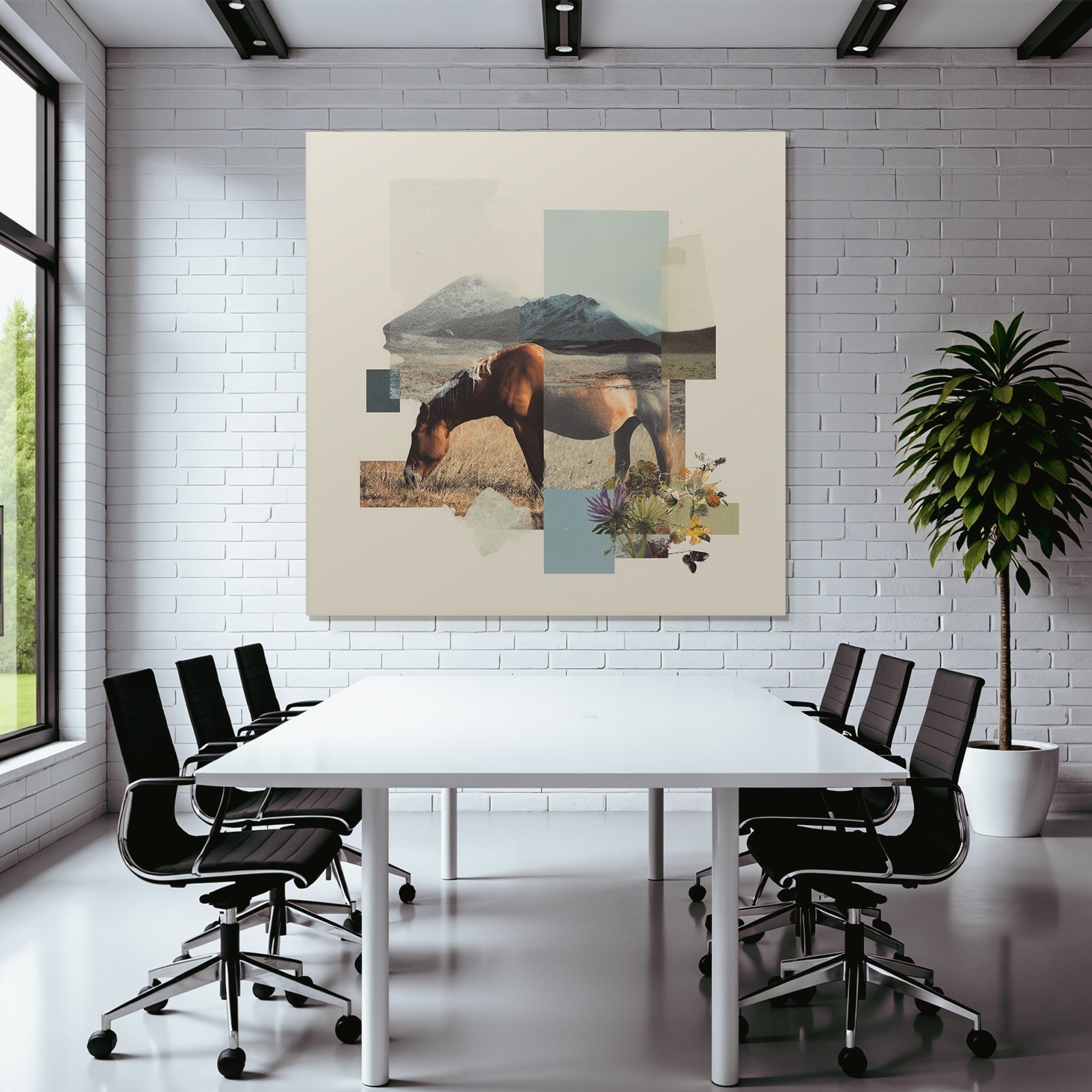Pferd In Natur Mit Abstrakten Formen Und Texturen