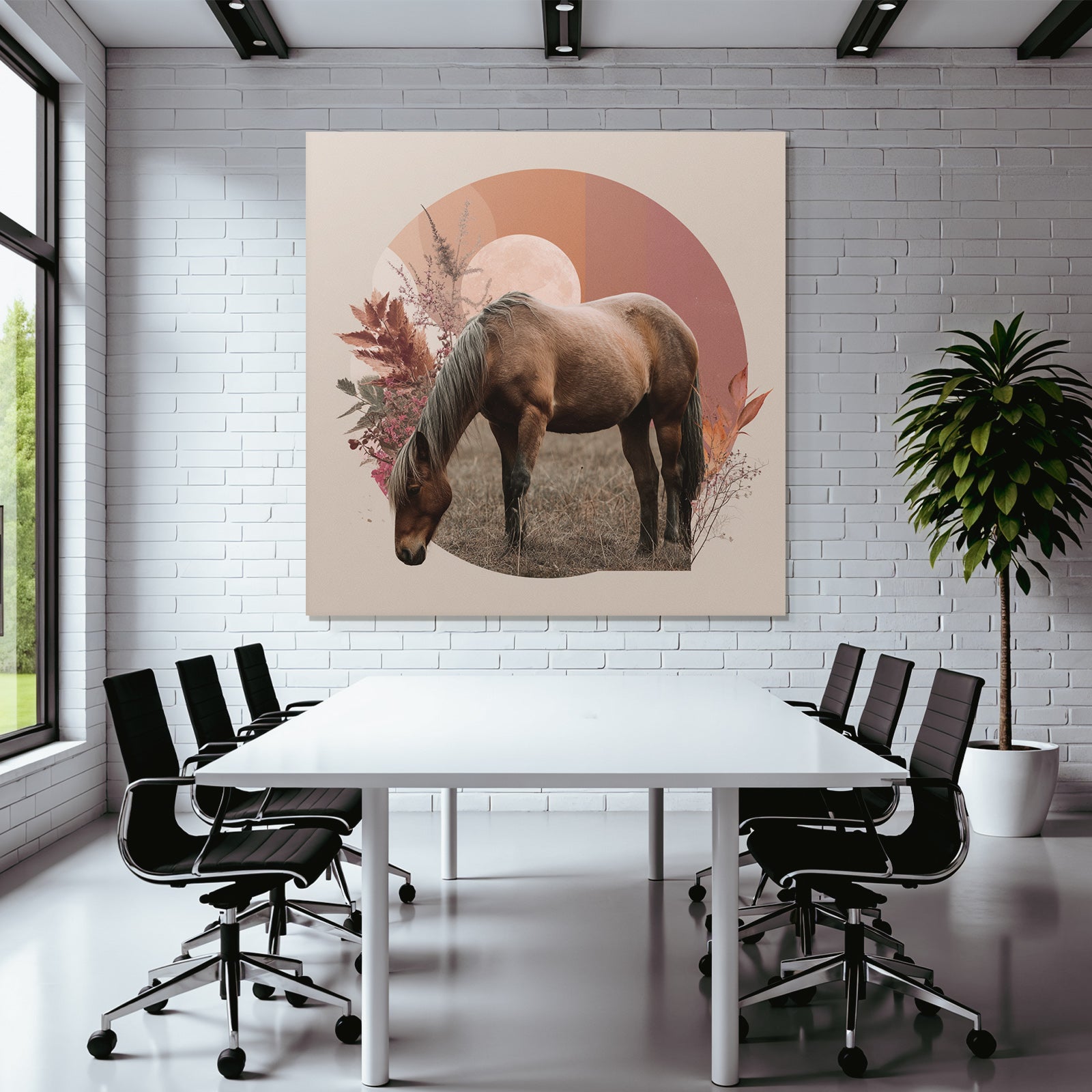 Pferd Stilisierte Hintergrund Mit Floralen Elementen Erdige Farbtoene
