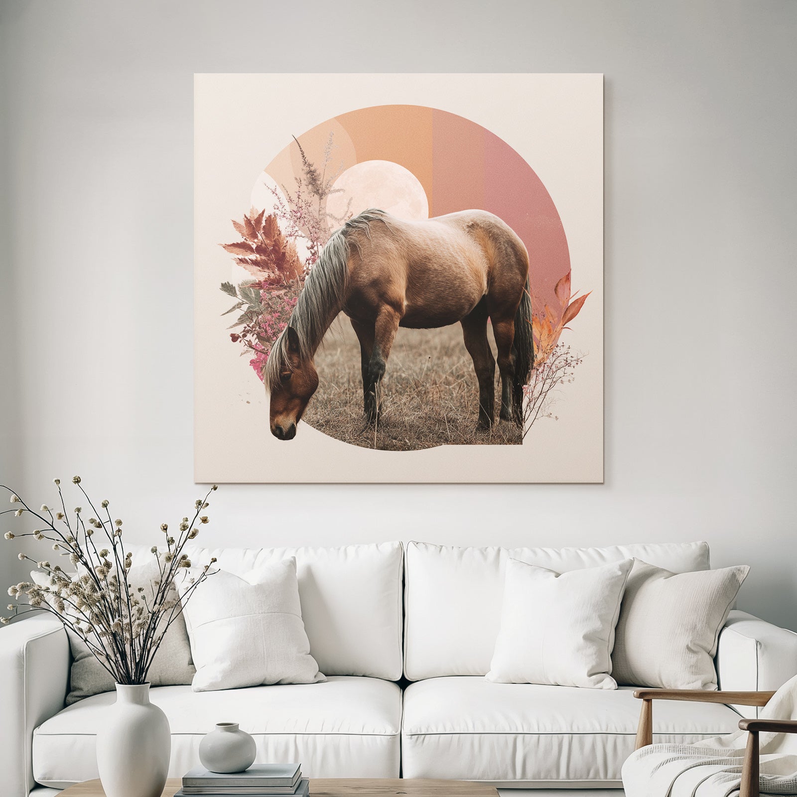 Pferd Stilisierte Hintergrund Mit Floralen Elementen Erdige Farbtoene