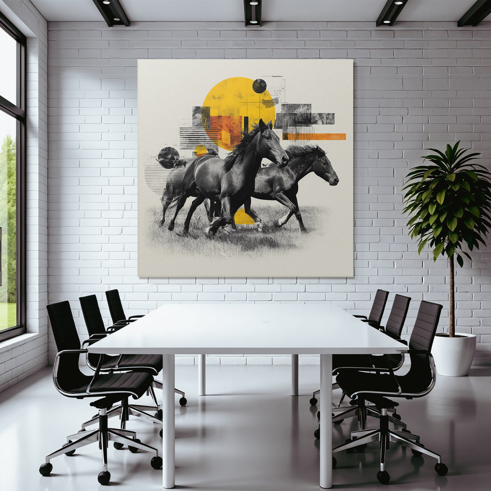 Pferde Im Lauf Stilisierte Kunstkomposition Mit Bunten Graphikelementen