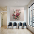 Rosa Vogel Umgeben Von Blumen Und Geometrischen Formen